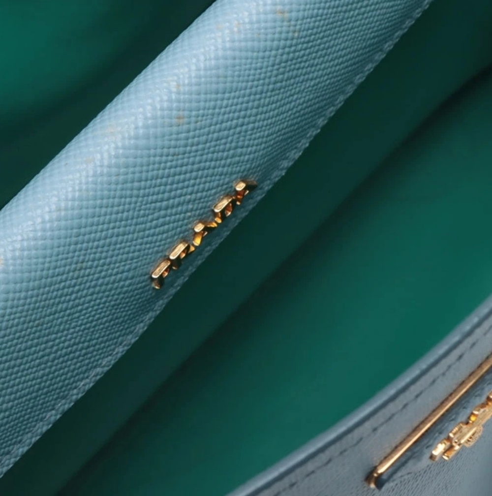 Rare! NEW! Prada Saffiano Cuir Double Handle Medium Tote Aqua TIFFANY BABY BLUE - Picture 9 of 16